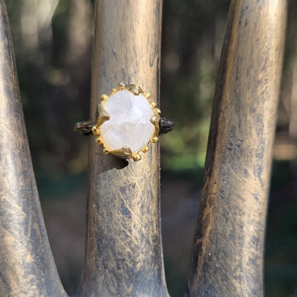 Moonstone 8k Sterling Gold & Rhodium Ring Sz8 - Picture 5 of 16